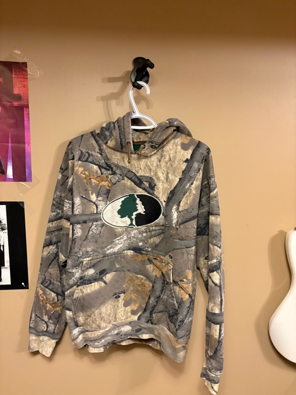 Cabela's Green and Yellow Logo Camo Hooded Sweatshirt